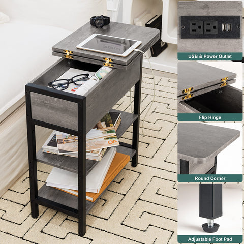 Yoobure side table flip-top drawer open displaying hidden storage.