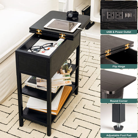 Yoobure end table with two-tier shelves for living room organization.