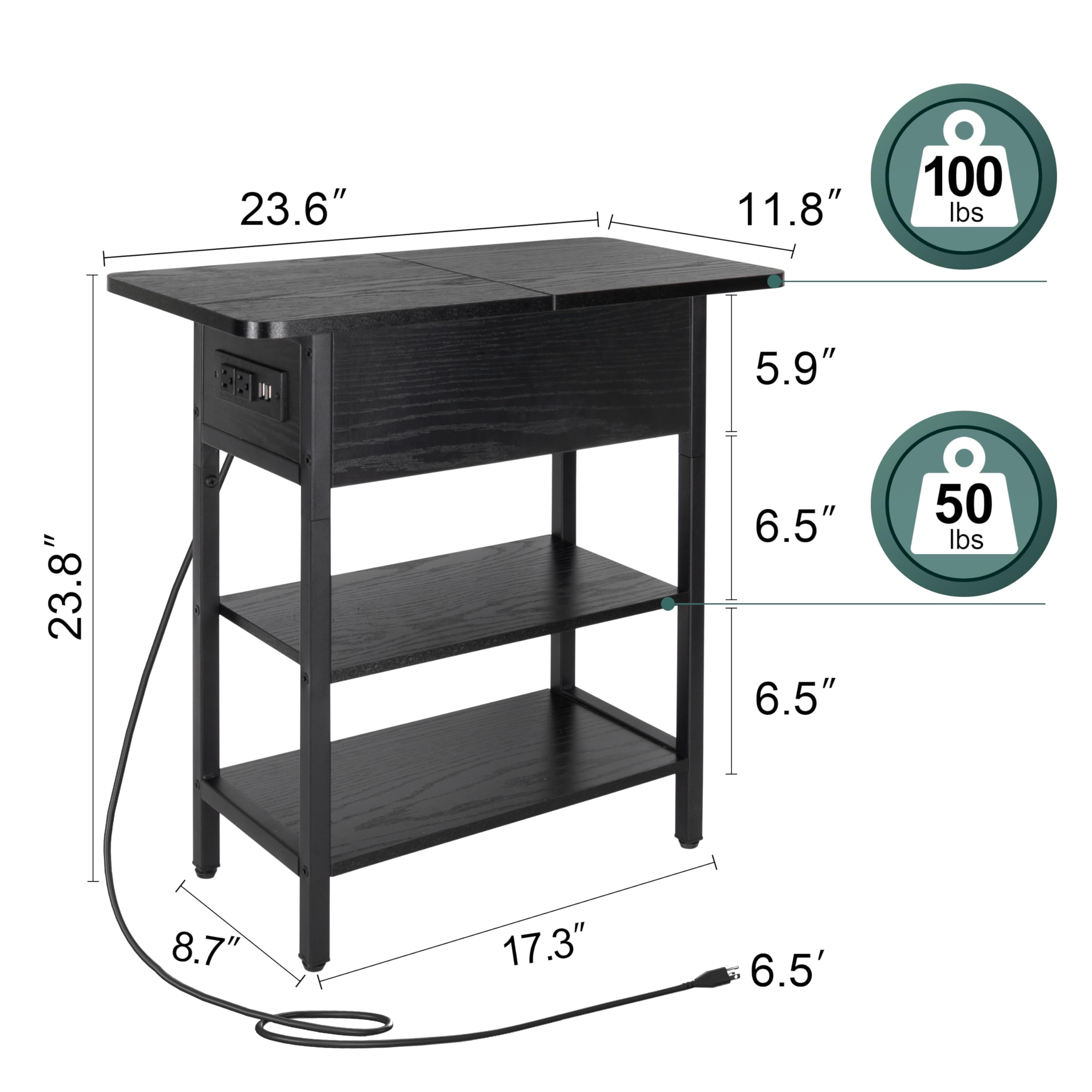 Yoobure small end table showing sturdy particle board and steel frame.