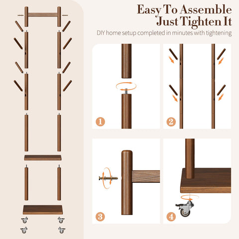 Yoobure solid wood rack's reinforced base supports heavy garments.