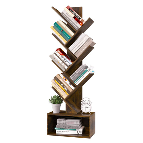 Yoobure Tree Bookshelf front view showing six compartments for books and decor.