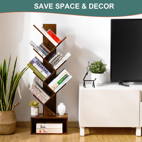 Yoobure Tree Bookshelf side profile highlighting slim footprint for corners.