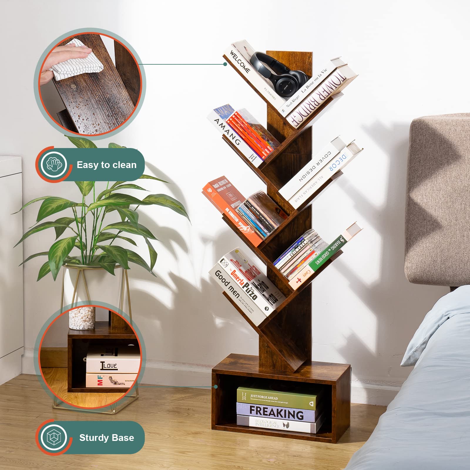 Yoobure Tree Bookshelf backboard reinforcement for sturdy support.