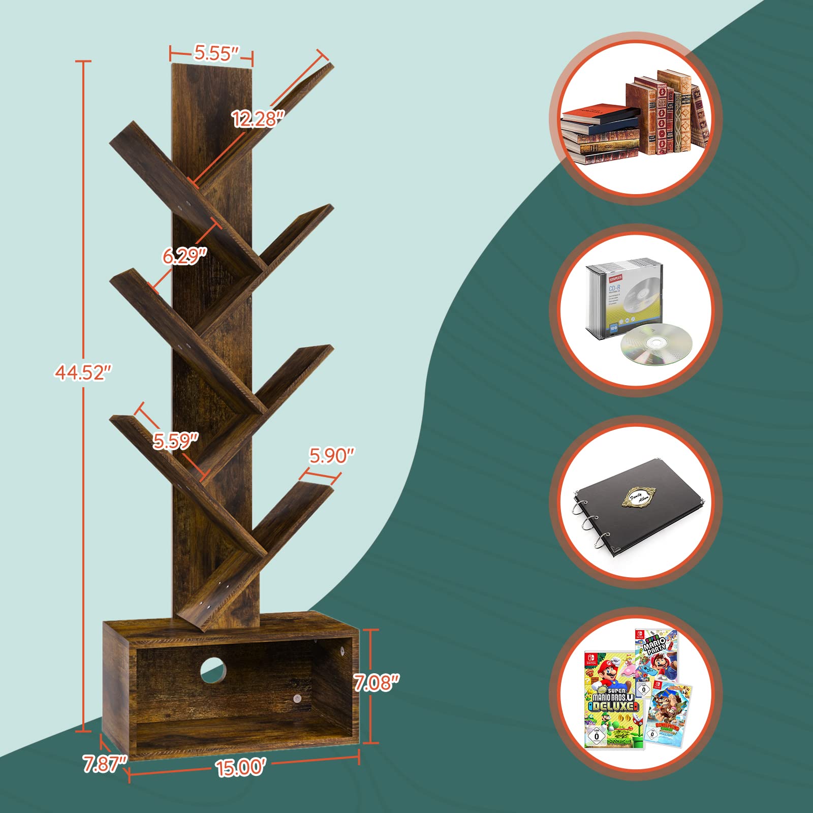 Yoobure Tree Bookshelf open layout ideal for books, magazines, and decor.