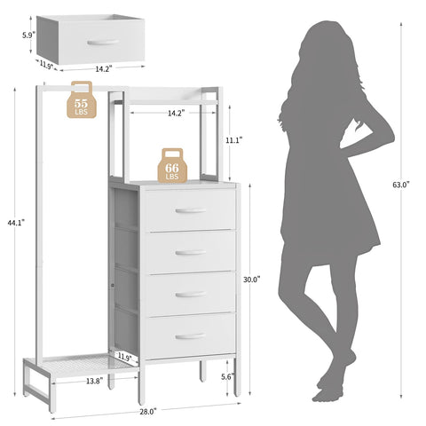 Yoobure white dresser hanging rack side view highlighting reversible layout