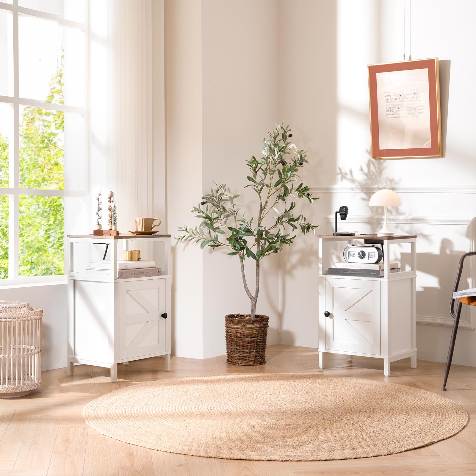 Yoobure white wood finish adds rustic charm to any room.