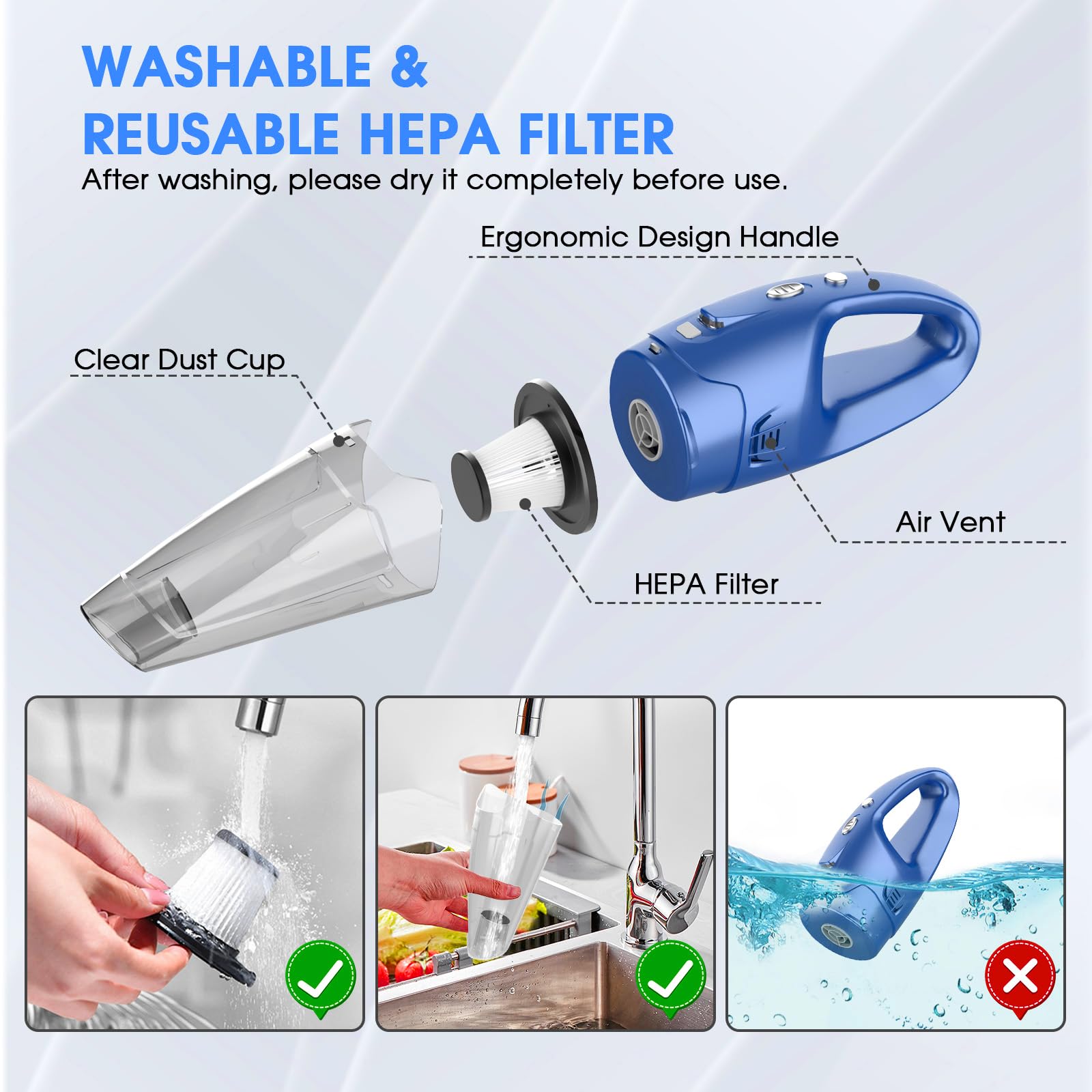 YOOHI 6000Pa suction handles small debris and hair on surfaces.