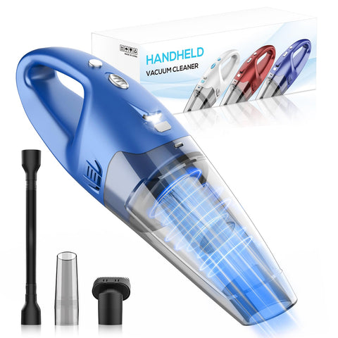 YOOHI handheld vacuum with LED light illuminates dark car seats for thorough cleaning.