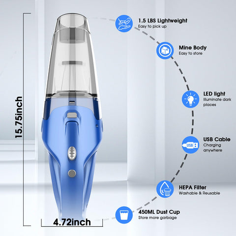 YOOHI cordless vacuum charges via USB for quick, flexible recharging.