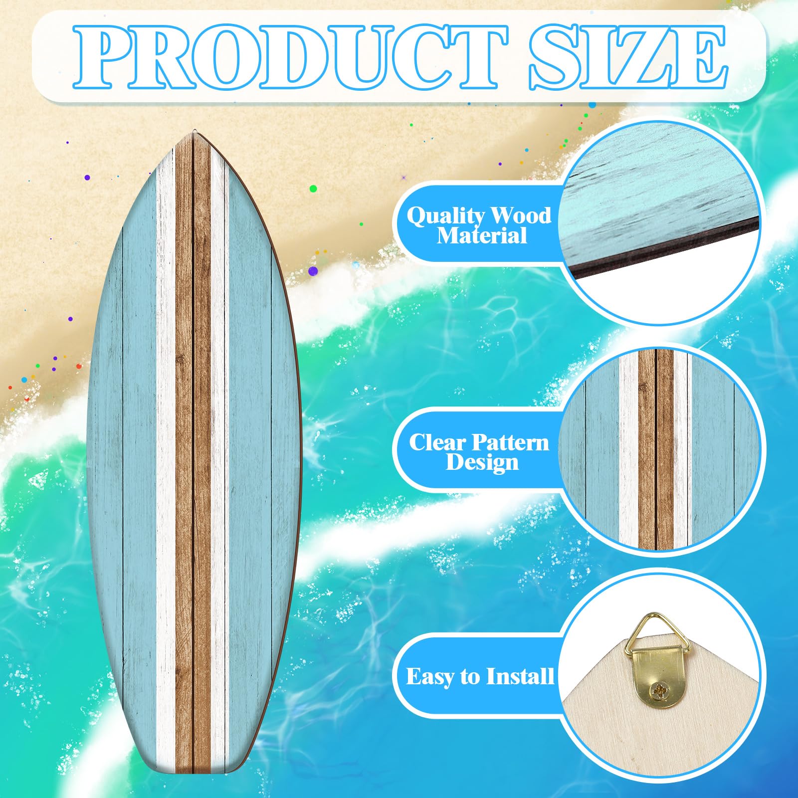 Yookeer 36x12 blue surfboard decor makes a bold coastal statement.