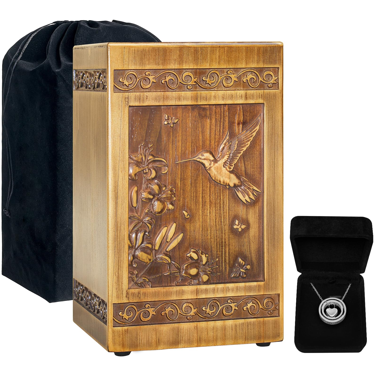 YOOKOOABLE wooden urn front view shows natural grain and craftsmanship