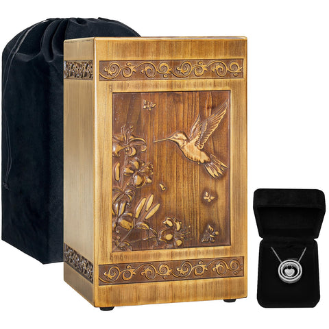 YOOKOOABLE wooden urn front view shows natural grain and craftsmanship
