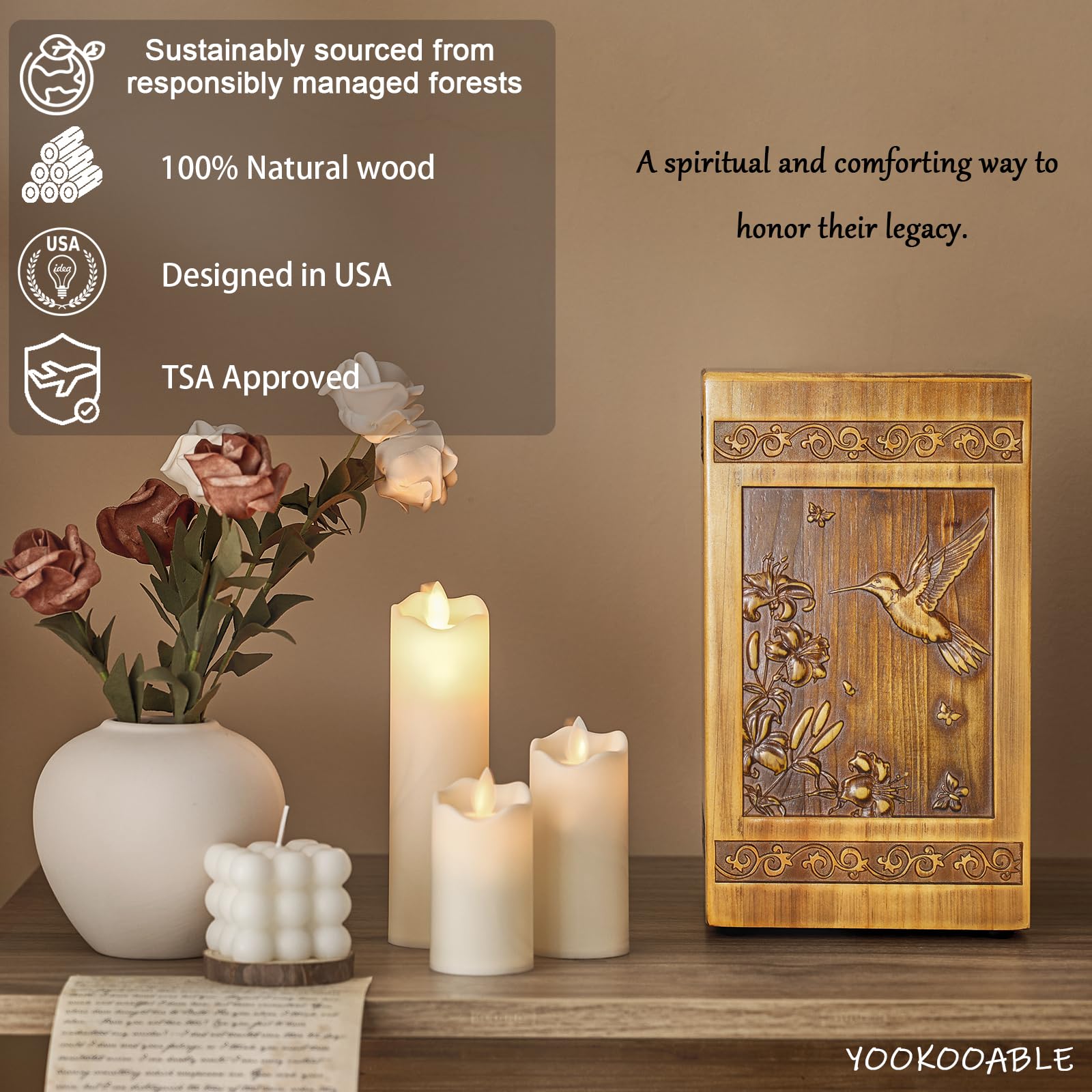 YOOKOOABLE wooden urn hummingbird carving detail highlights artistry