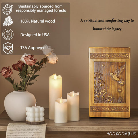YOOKOOABLE wooden urn hummingbird carving detail highlights artistry