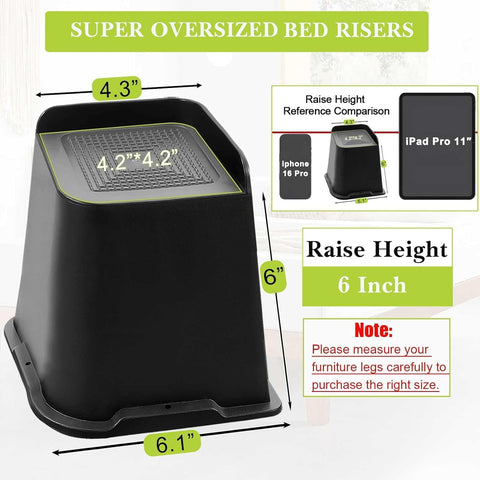 Yookwutar bed risers 6-inch lip design for easy installation