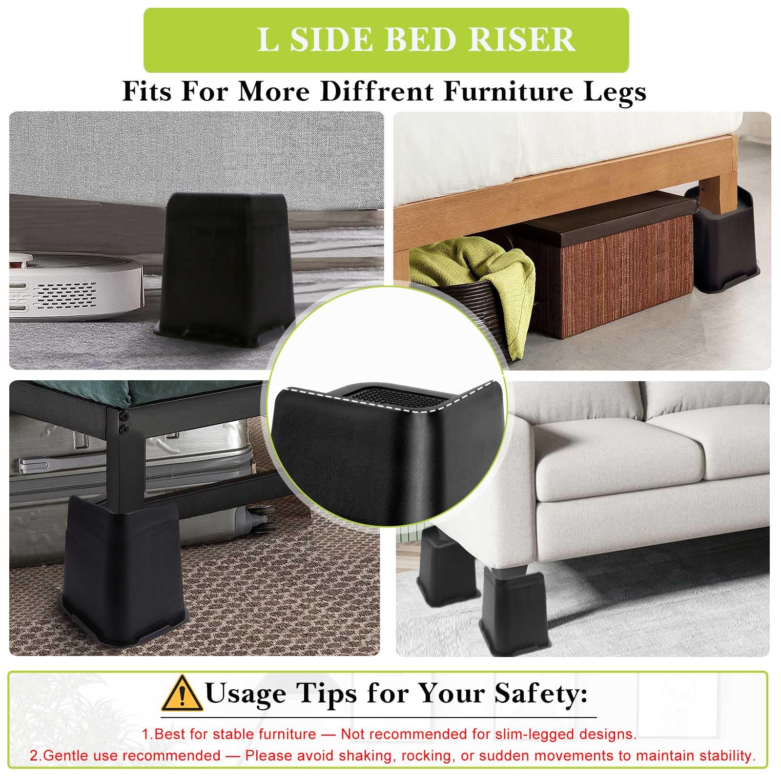 Yookwutar 6-inch risers with anti-slip bottom protect floors