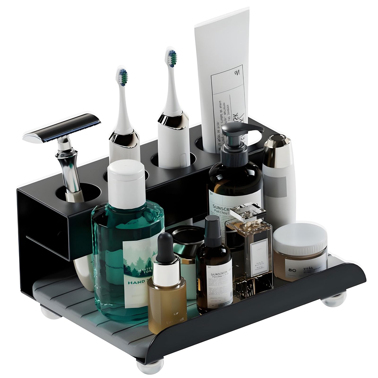 YOOLENS quick dry holder with four black slots keeps toothbrushes dry and organized.