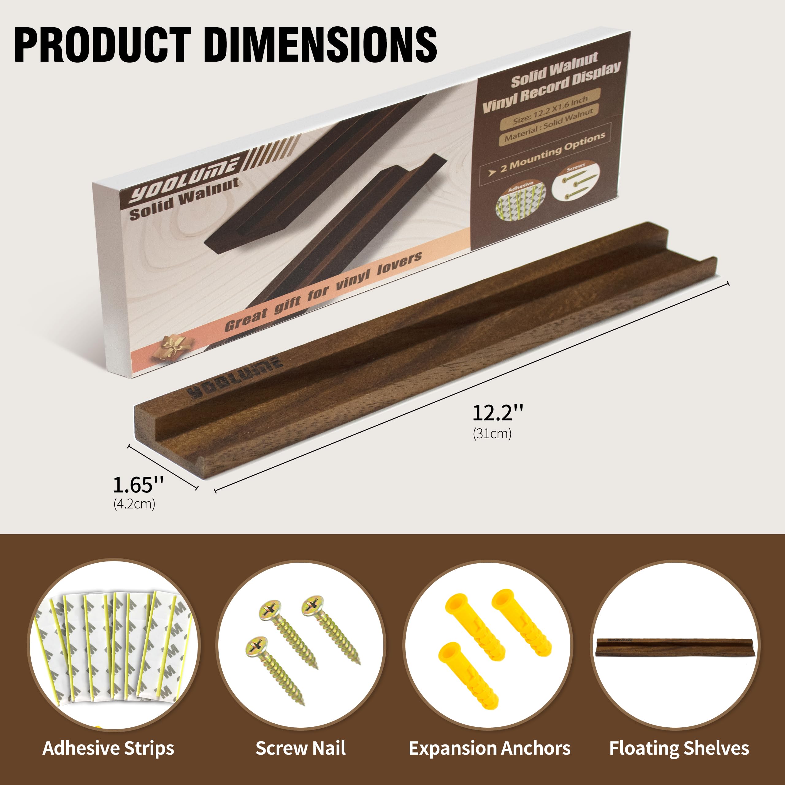 Yoolume vinyl wall mount with screws ensures a secure, sturdy display for heavier records.