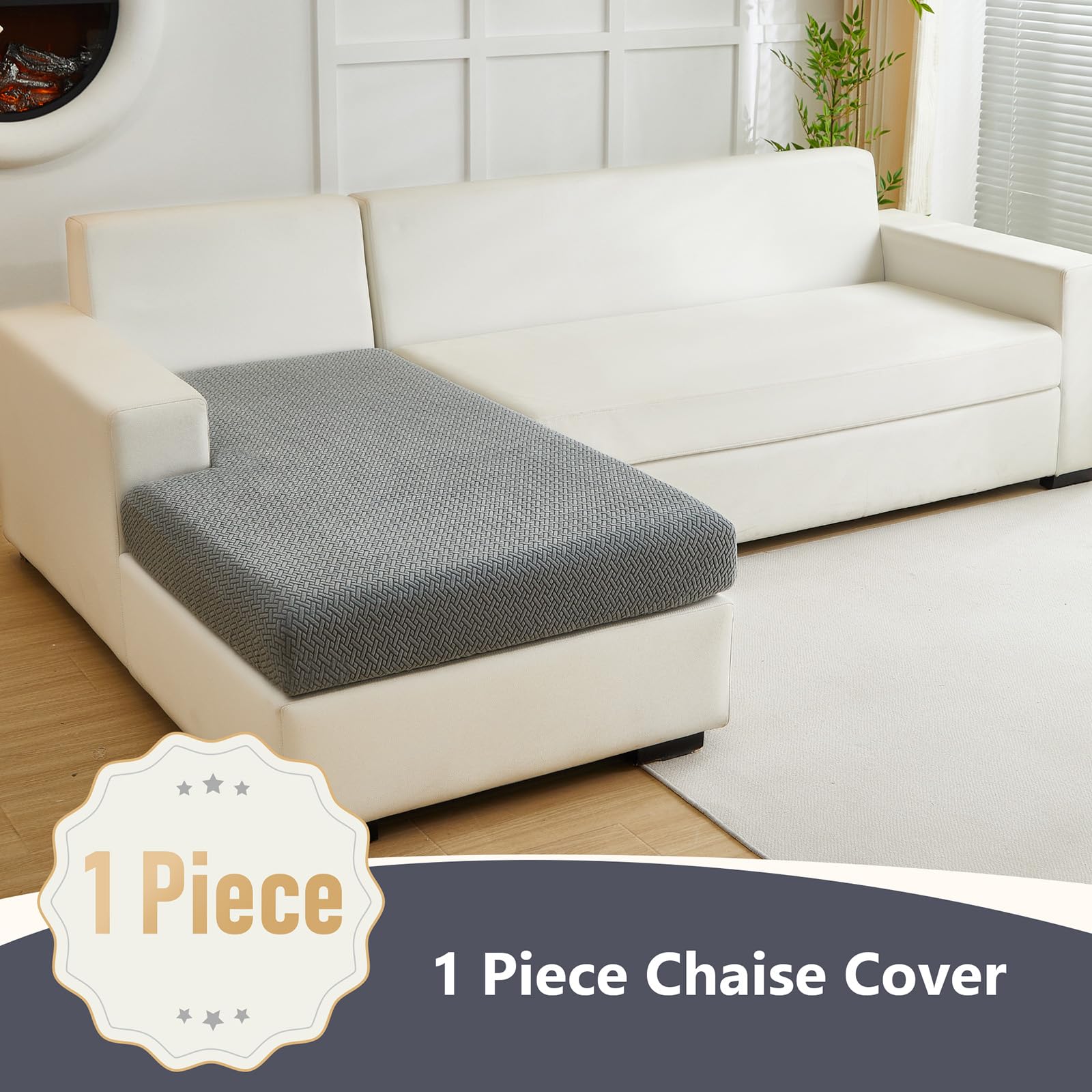 Yoovat couch cushion cover installs easily with elastic straps and loops.