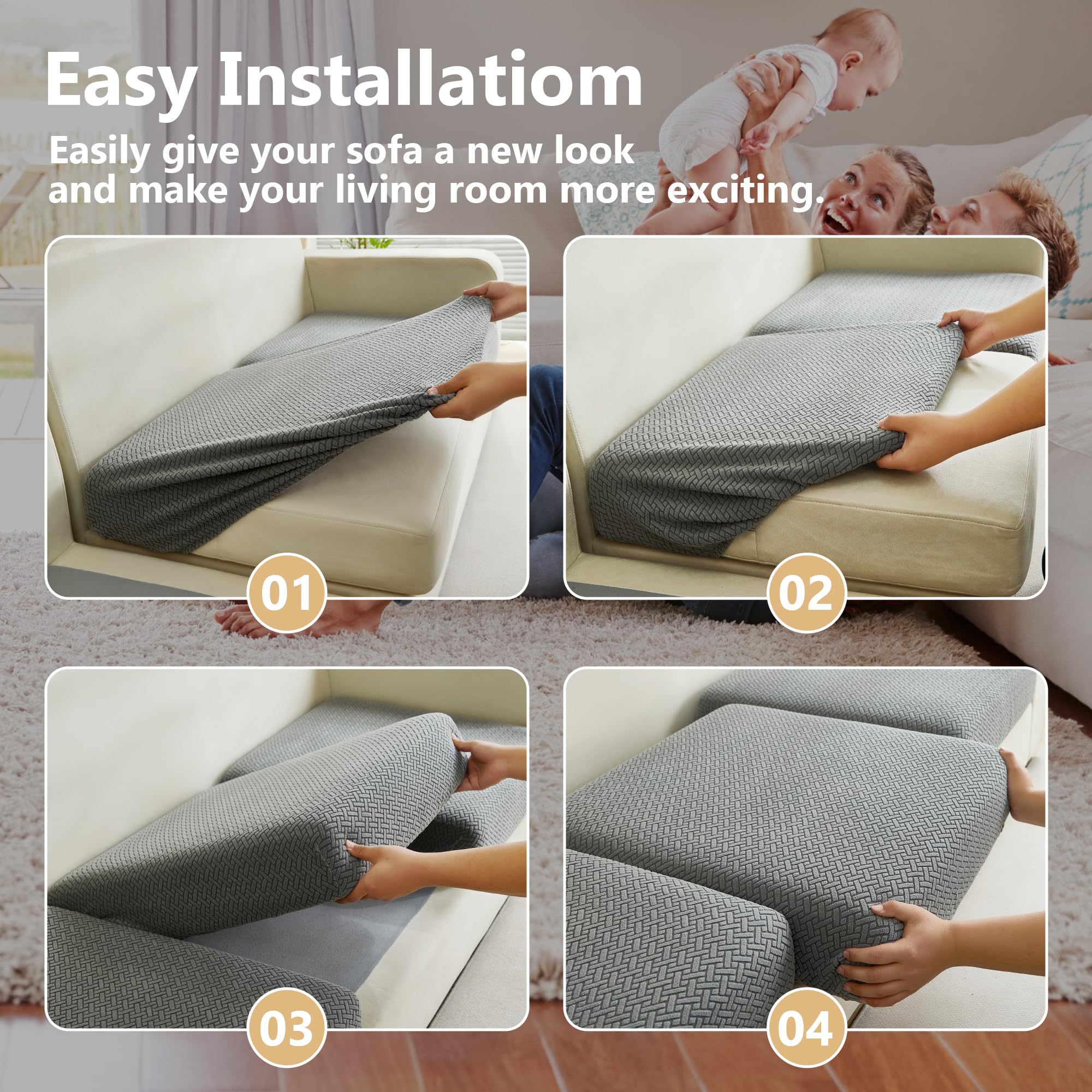 Texture-gray Yoovat cover complements modern décor on chaise cushions.