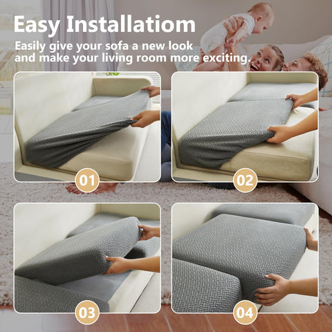 Texture-gray Yoovat cover complements modern décor on chaise cushions.