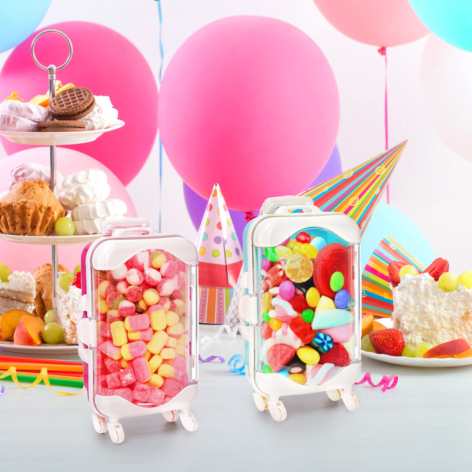 Yopay mini suitcase candy box open view showing contents and charm