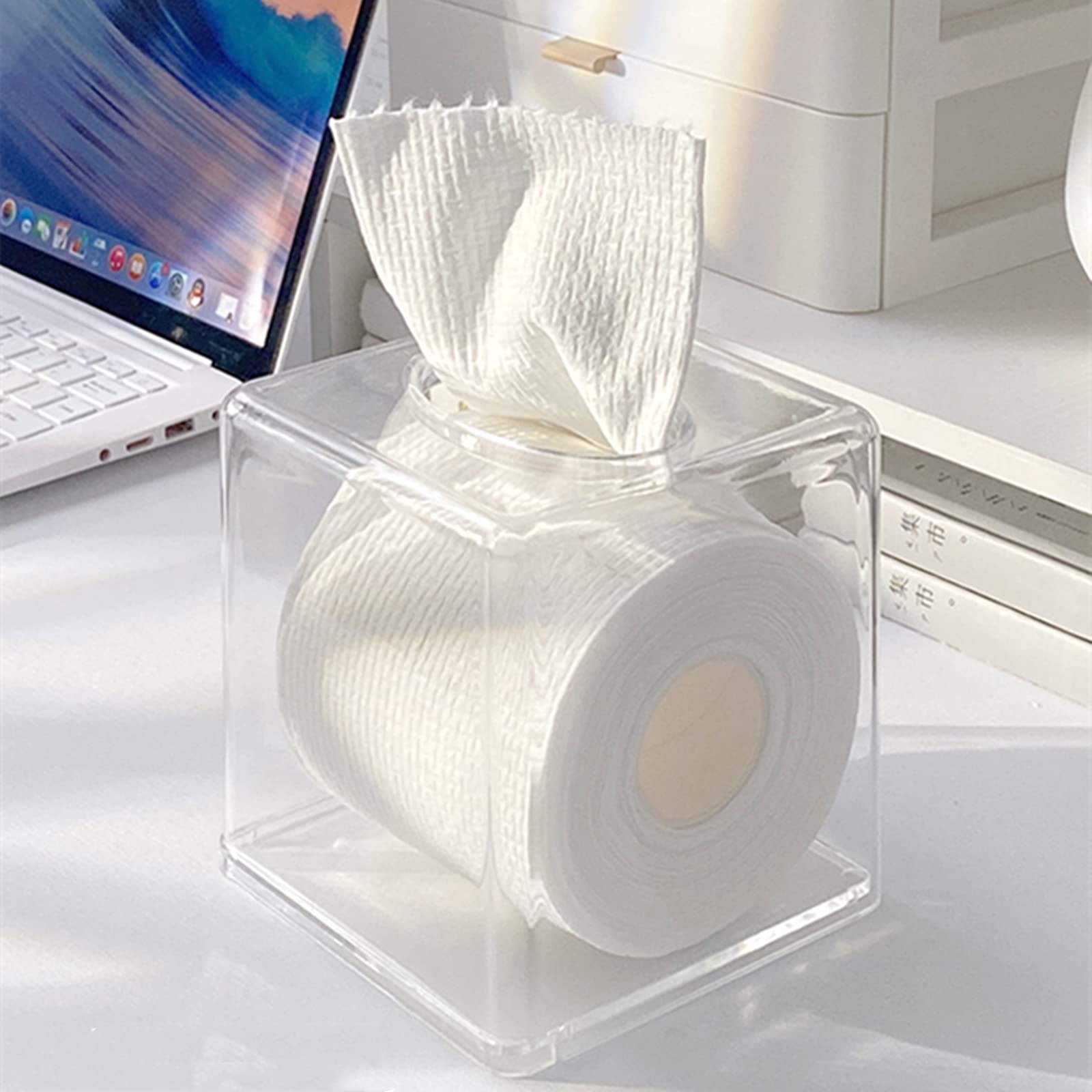 Yopay dispenser on an office desk for convenient napkins