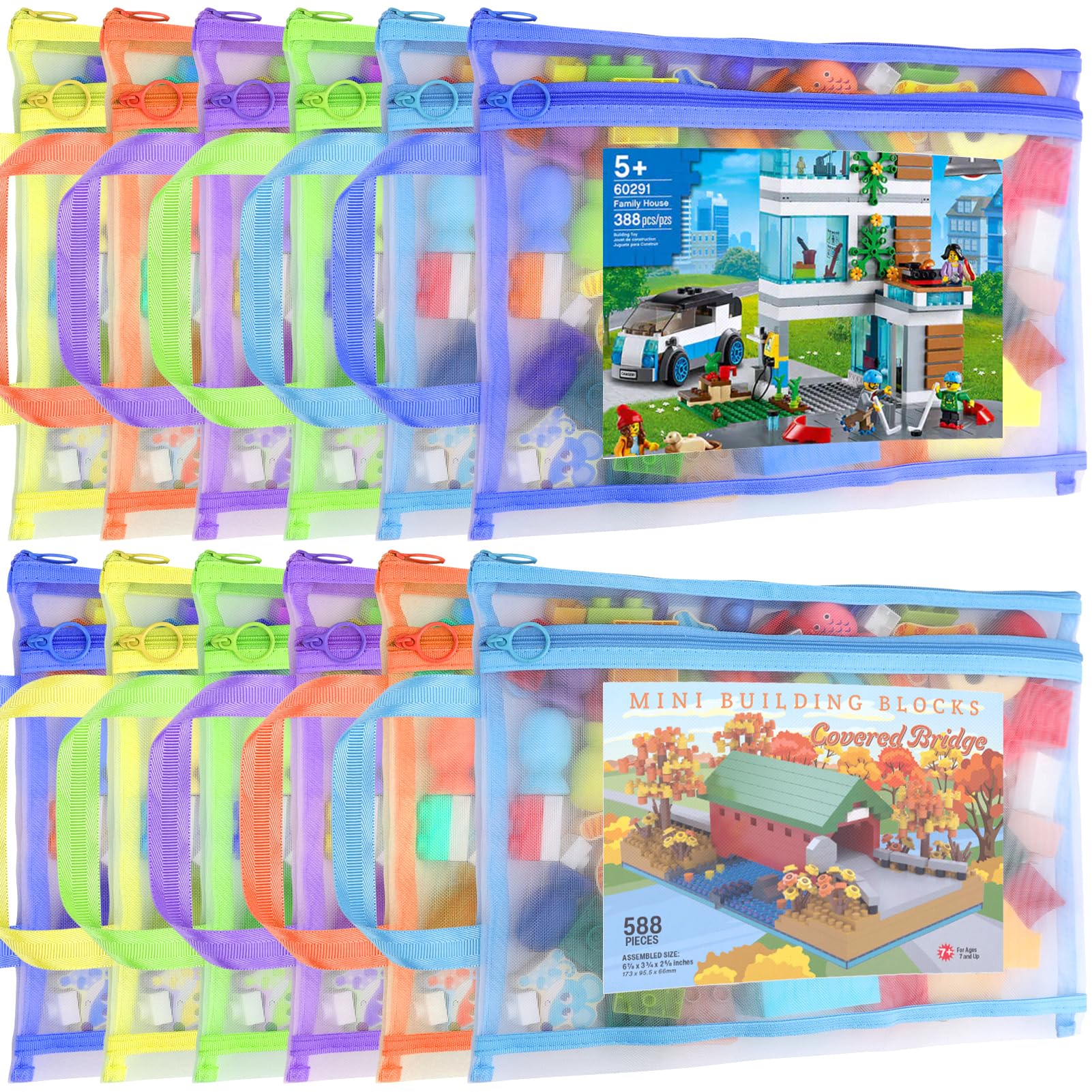 YOPCDJ 12 pack mesh zipper pouch bags with clear pockets for quick sorting