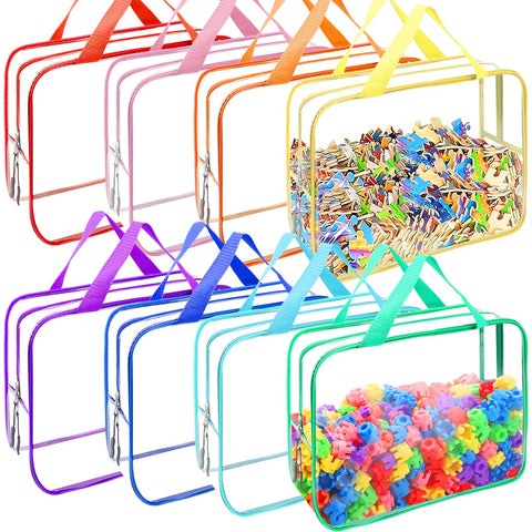 YOPCDJ 8-pack clear toy bags in multicolor set for easy puzzle organization.