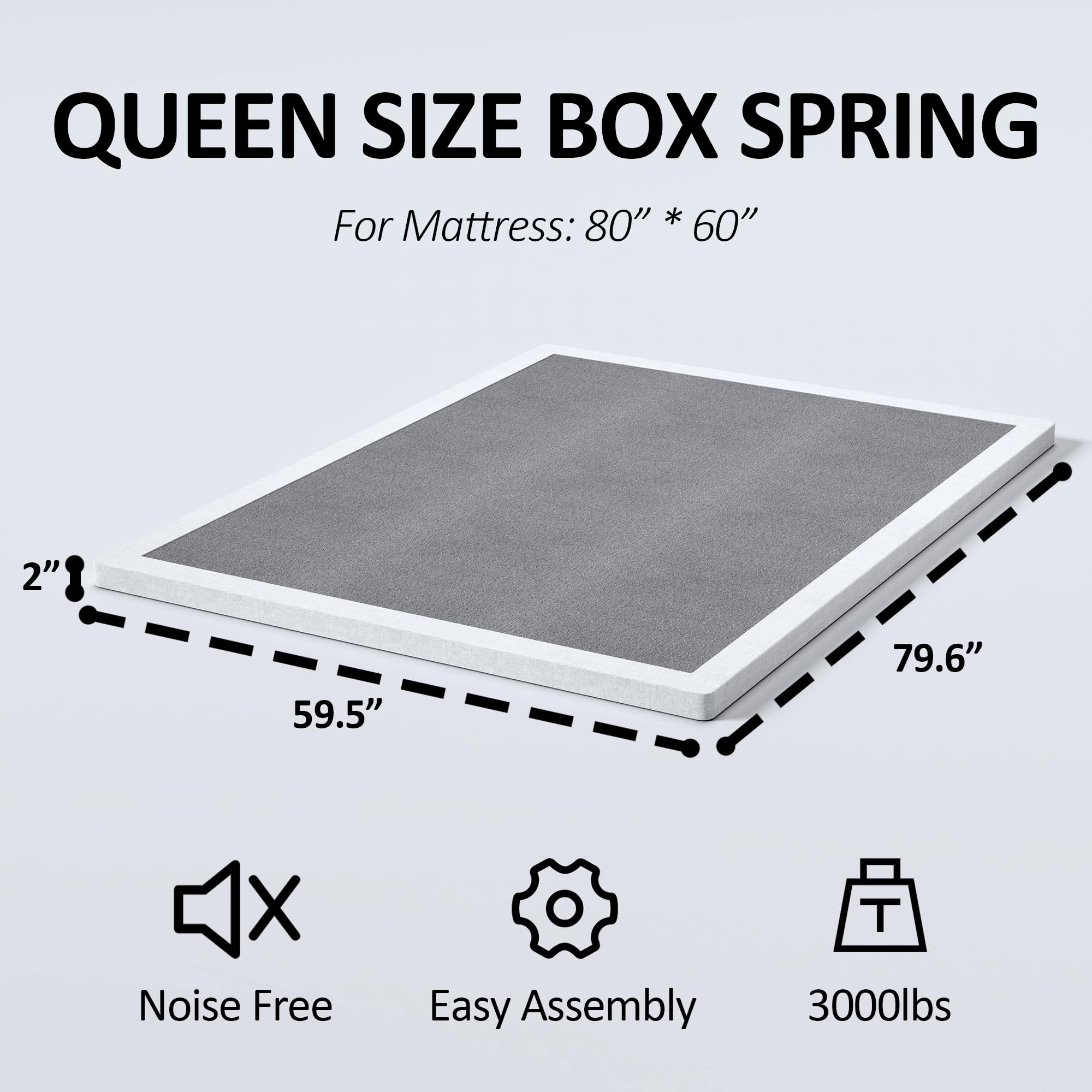 YORMDMO 2 Inch Queen Bunkie Board side view highlighting compact height and sturdy frame for easy placement