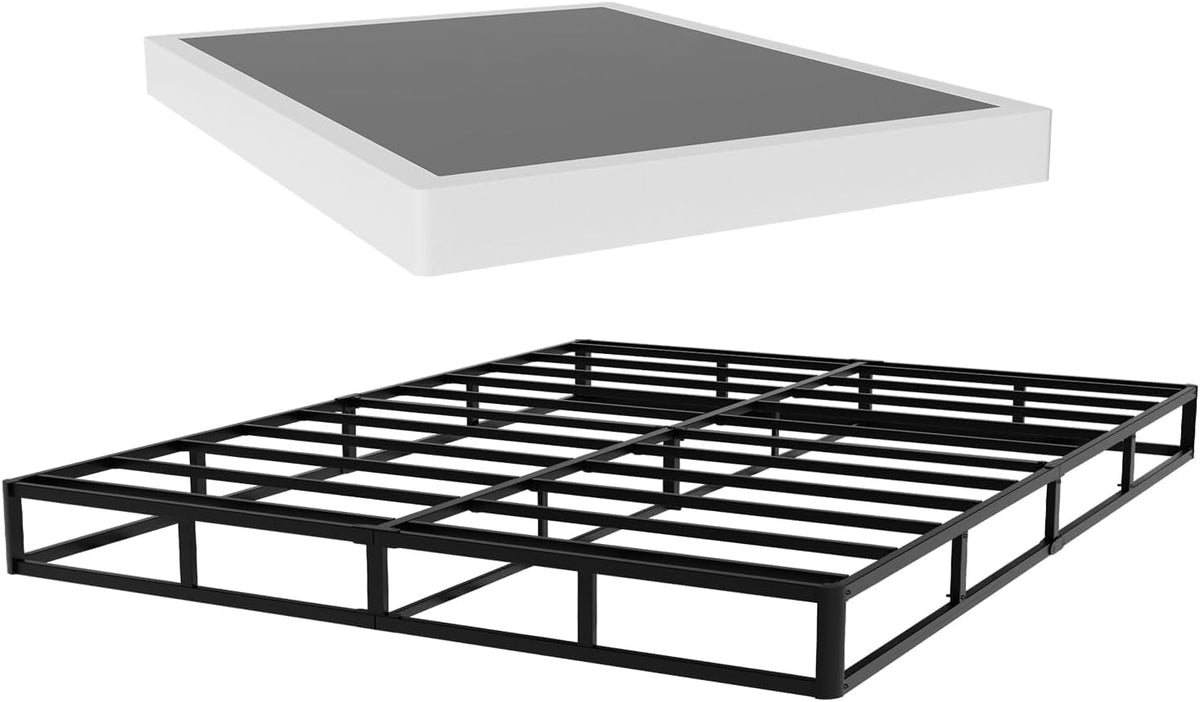 YORMDMO full-size box spring room setup showing sturdy support for balanced mattress foundation.