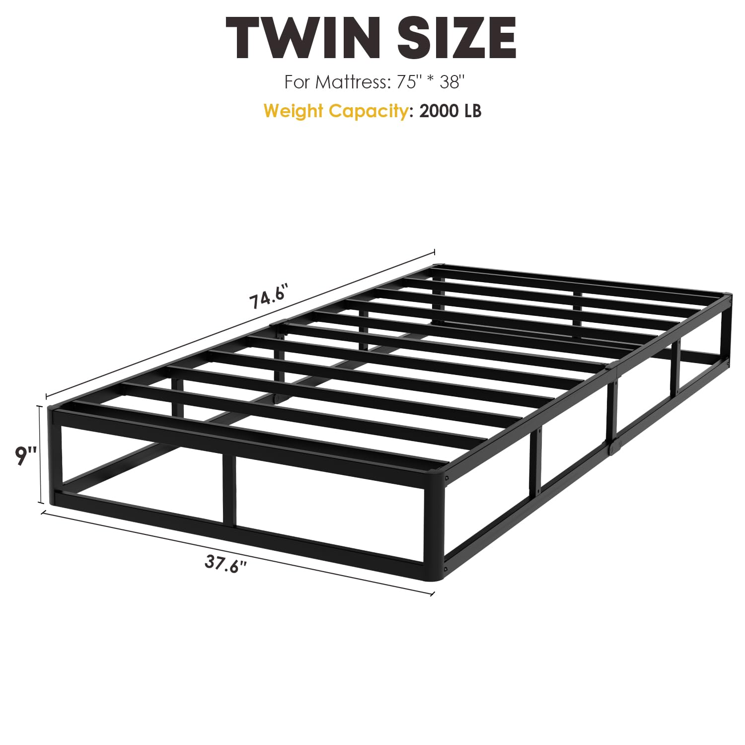 YORMDMO heavy-duty metal foundation enables sturdy, long-lasting bed support.