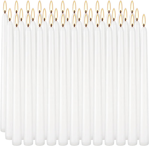 YOROXRG 36-pack white taper candles in 10 inches, ideal for wedding centerpieces.