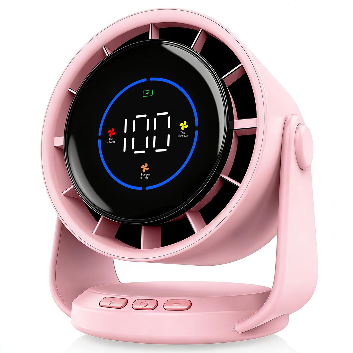 YOSHENMO desk fan pink front view showing compact design