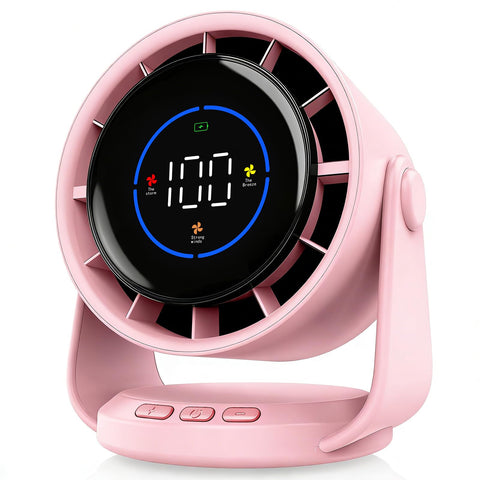 YOSHENMO desk fan pink front view showing compact design