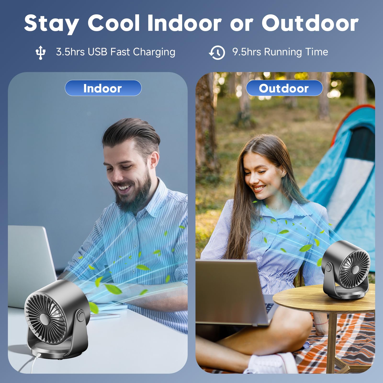 YOSHENMO desk fan tilted 105 degrees for directed airflow