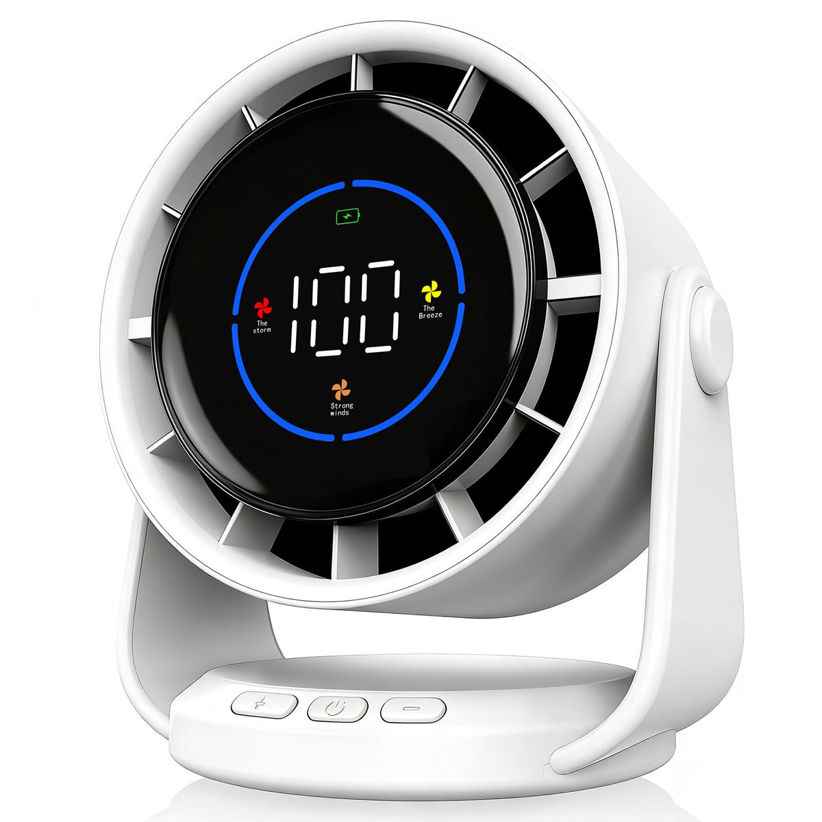 YOSHENMO desk fan front view highlights compact design and personal cooling potential.