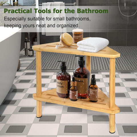 Yoshiky storage shelves hold toiletries within reach.