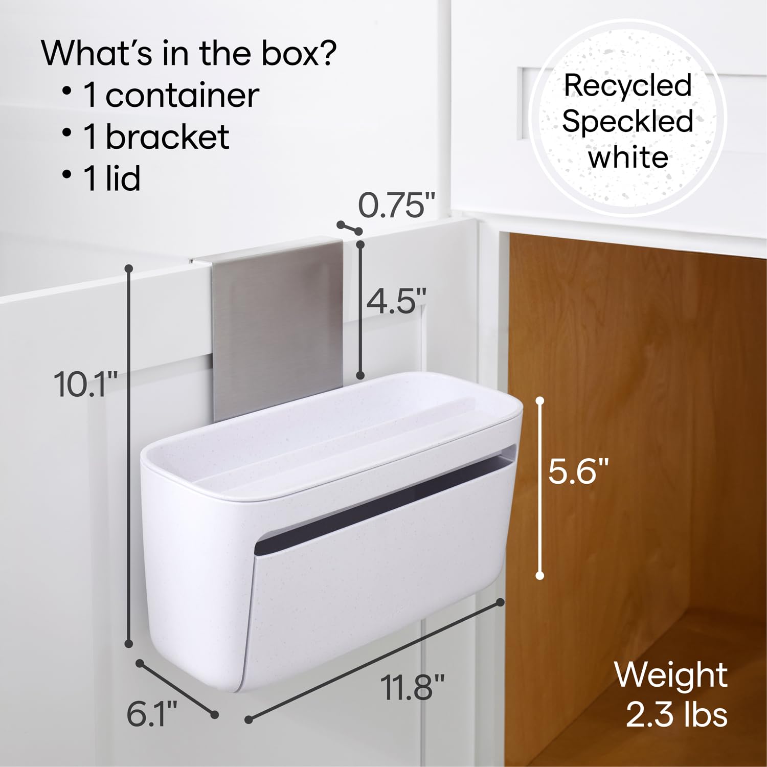 Brushed nickel bracket with soft padding protects cabinet doors from scratches