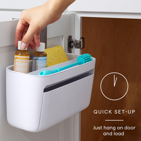 Removable top tray on DoorStash stores sponges and brushes neatly