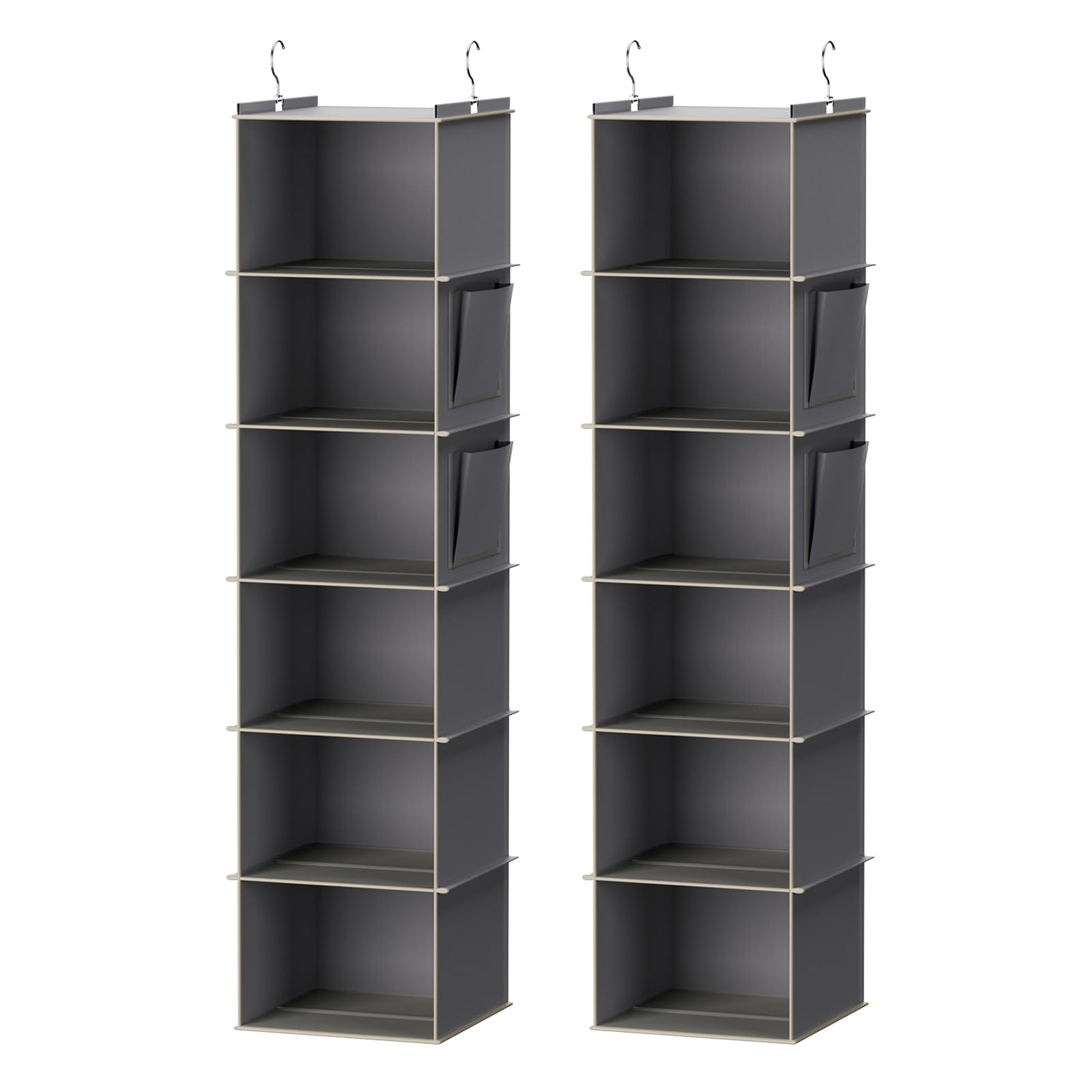 YOUDENOVA grey hanging closet organizer with six shelves for neat wardrobes