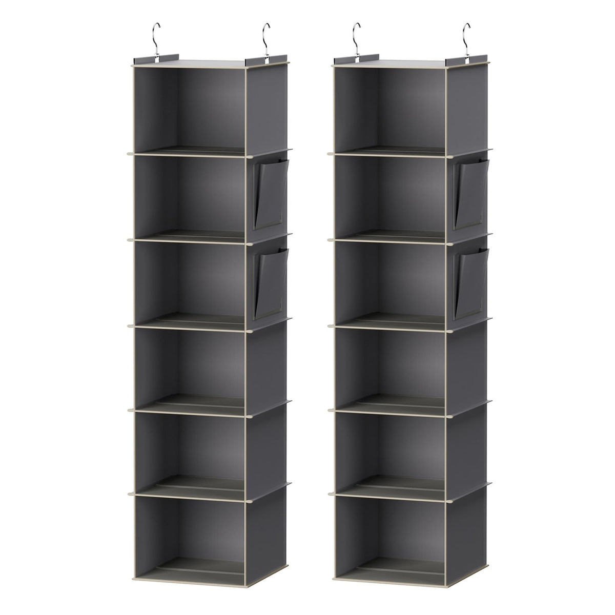 YOUDENOVA grey hanging closet organizer with six shelves for neat wardrobes