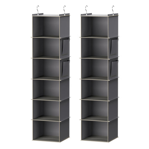 YOUDENOVA grey hanging closet organizer with six shelves for neat wardrobes