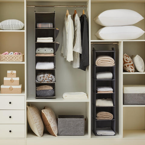 YOUDENOVA two-pack hanging closet organizers with bamboo-reinforced shelves