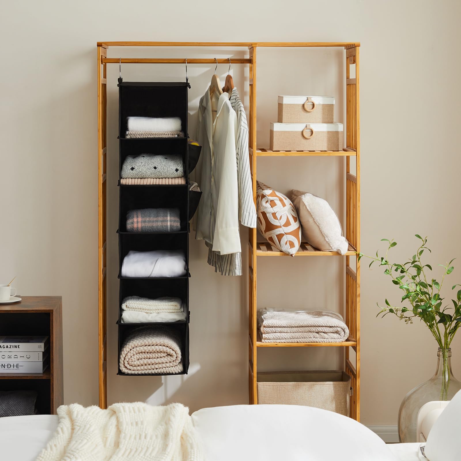 YOUDENOVA six-shelf unit installed in a closet maximizes vertical storage.