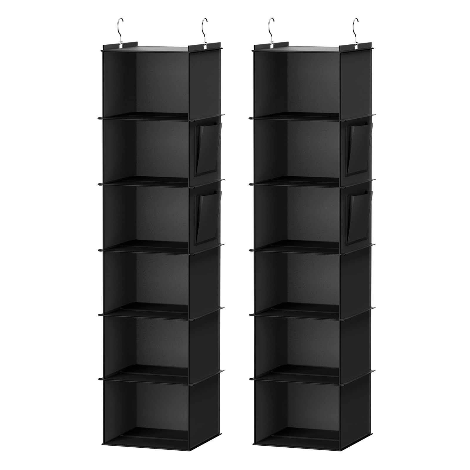 YOUDENOVA hanging closet organizer close-up shows bamboo inserts for sturdy shelf support.