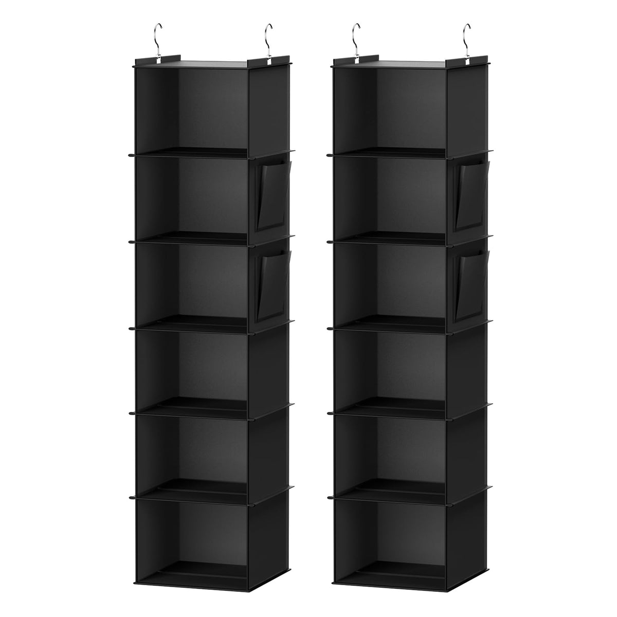 YOUDENOVA hanging closet organizer close-up shows bamboo inserts for sturdy shelf support.