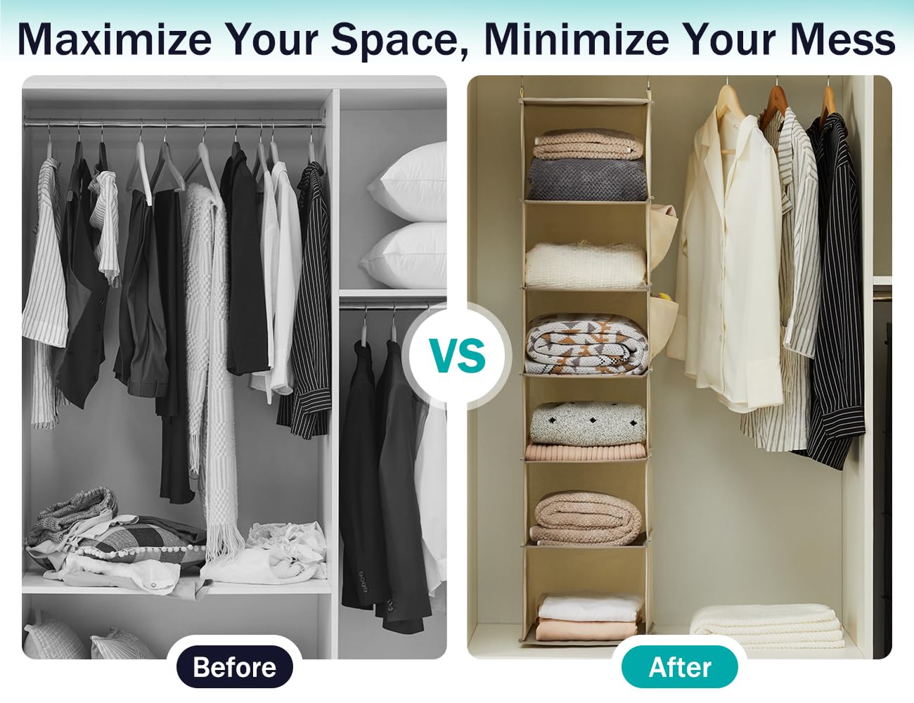 YOUDENOVA hanging closet organizer in use, showing easy access and tidy arrangement.