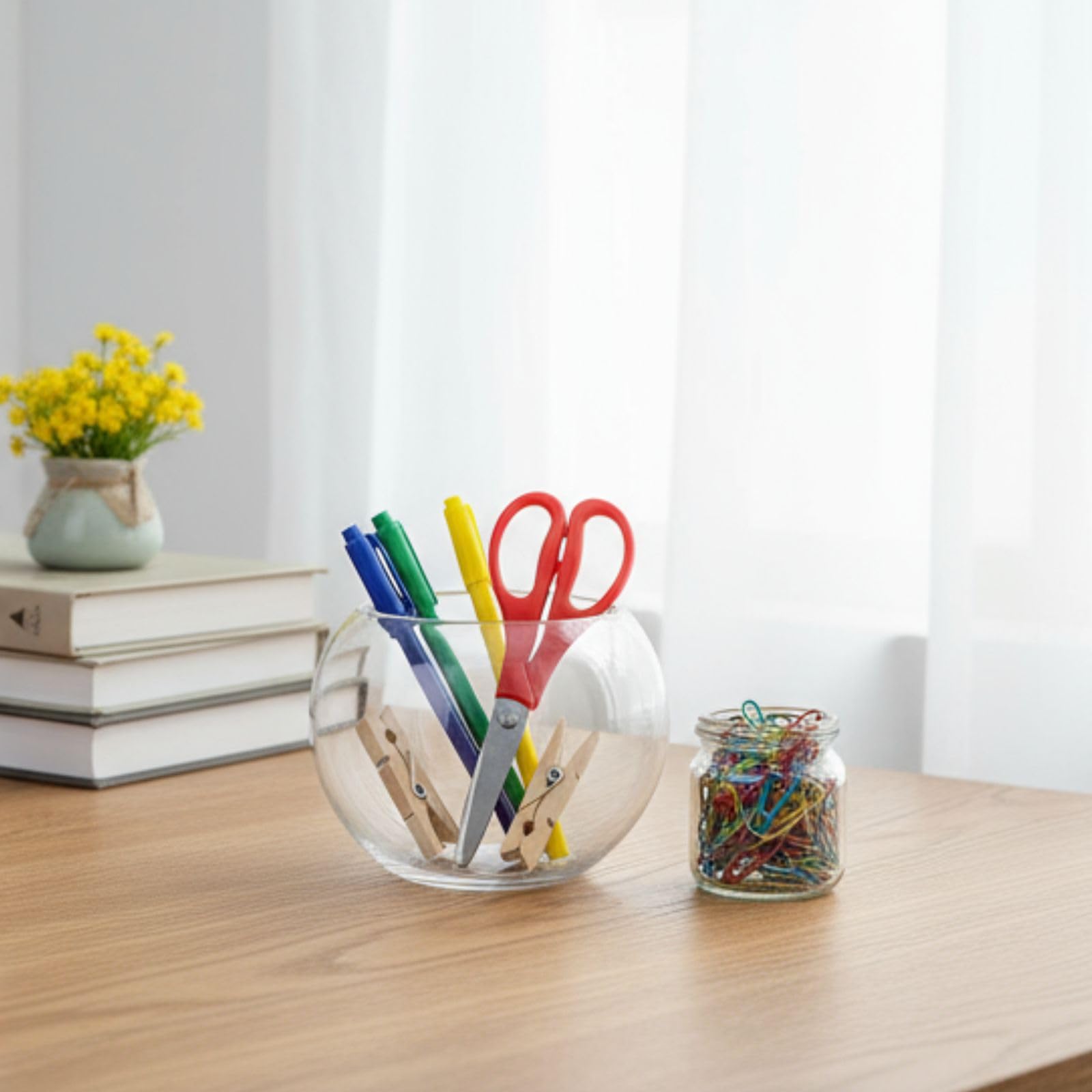 Youeon vase on desk adds a minimalist focal point for workspaces.