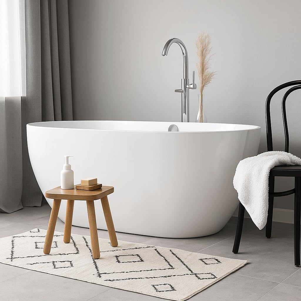 Youeon bathroom scene demonstrates anti-slip feet protecting floors.